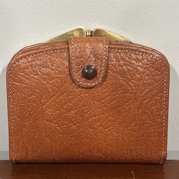 Oak Calf Brown Wallet Kiss Lock Change Purse Vintage - Picture 1 of 12